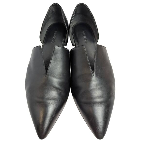 Vince Shoes - Vince Darlington Black Leather Pointed Toe Open Side Loafer Flats 36 EU 6 US